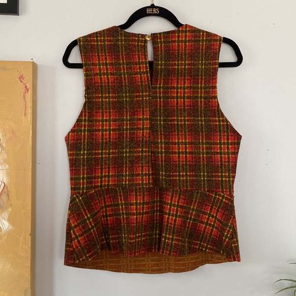 ZARA Orange and Red Plaid Peplum Tank Top - Picture 3 of 5